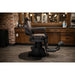 VOLT brown barber chair with electric height adjustment and footrest, foldable, premium comfort for barbershops.
