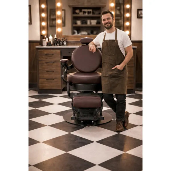 Barber chair VOLT brown, electric height-adjustable with footrest, foldable, premium comfort for barbershops