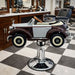 Kids' Shelby car barber chair on hydraulic pedestal with lights and sound, Oldtimer-inspired styling.