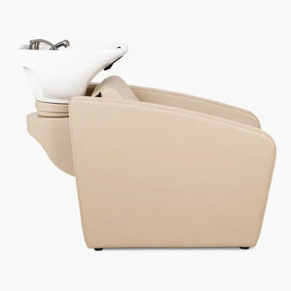 Elune Friseur-Waschbecken in Beige mit Rückwärtswaschbecken, Massagefunktion und elektrisch verstellbarer Fußstütze