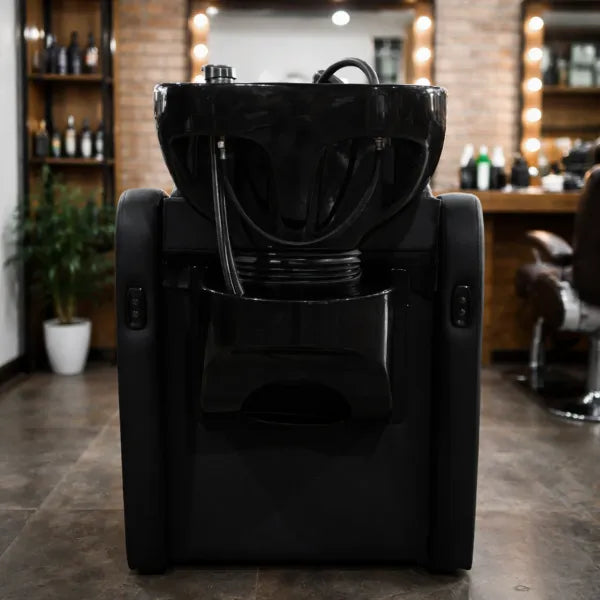 Velaris-Air Rückwärtswaschbecken in Schwarz mit elektrischer Fußstütze und Massagefunktion