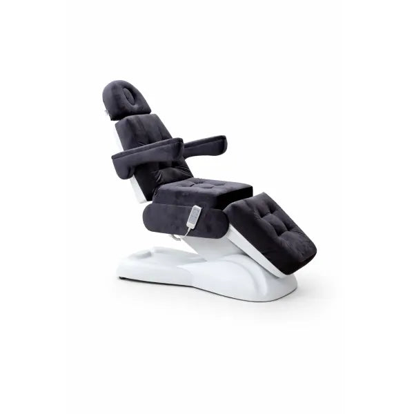 Elektrische Kosmetikliege By LUXE Lash Style, 3-motorig, dunkle Velours-Bezüge, verstellbare Liegeposition, Fernbedienung