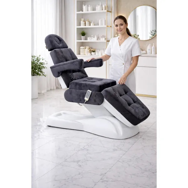 Elektrische Kosmetikliege By LUXE Lash Style, 3-motorig, dunkelgrau, Fernbedienung, im Kosmetikstudio.