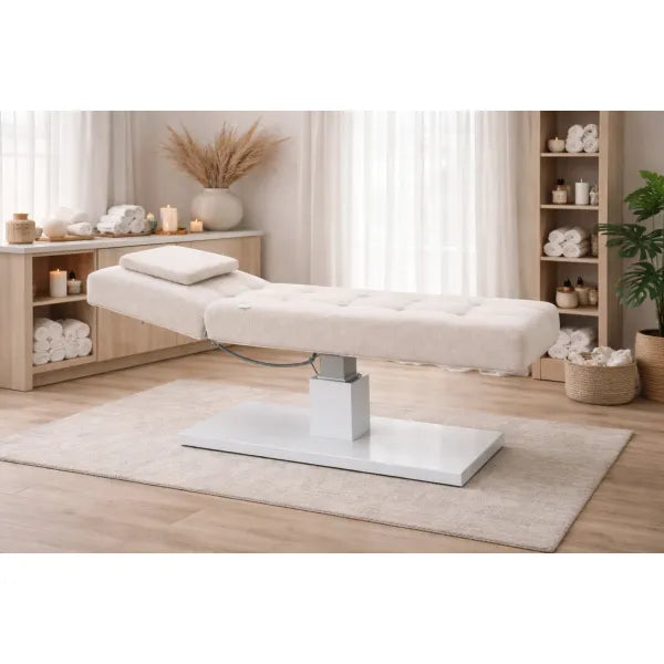 FLAT ELEMENT Elektrische Massageliege mit 1 Motor, individuelle Polsterung, Spa & Wellness-Setting.