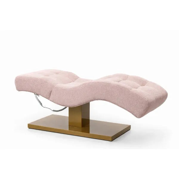 Premium Elektrische Massageliege ELEMENT in zartrosa Tufting, 1 Motor, individuelle Polsterung, goldfarbene Basis