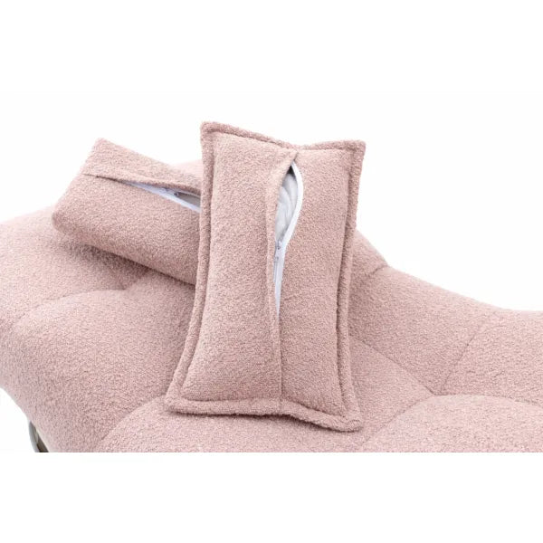 Nahaufnahme rosafarbener Sherpa-Polsterung einer Premium Elektrischen Massageliege ELEMENT mit verstellbarem Kopfteil.