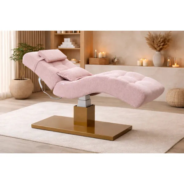 Premium Elektrische Massageliege mit 1 Motor, individuelle Polsterung, Recliner ELEMENT – rosa Spa-Atmosphäre.