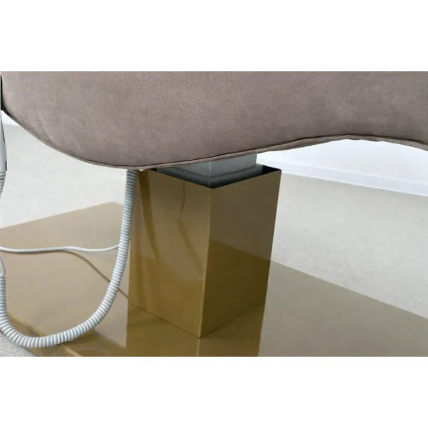 Elektrische Kosmetikliege mit zwei Motoren, beige Polsterung und goldfarbenem Untergestell