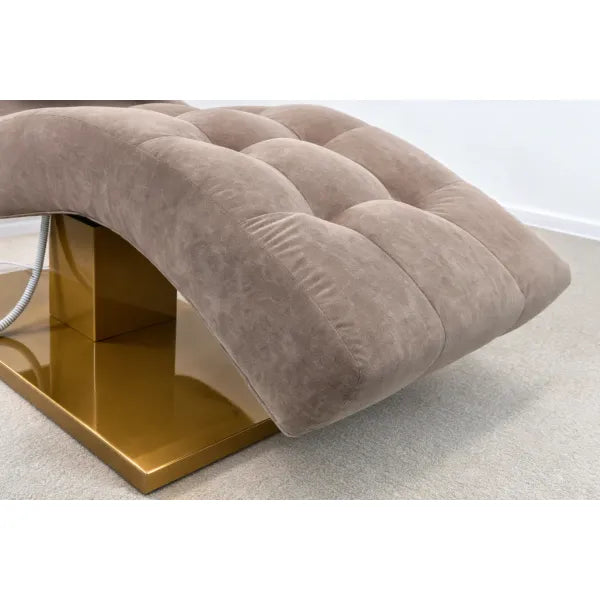 Elektrische Kosmetikliege mit zwei Motoren, beiger Plüschbezug und goldener Basis