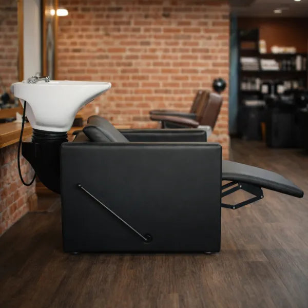 Friseurwaschbecken PEEK+ Rückwärtswaschbecken mit manueller Fußstütze im Friseursalon