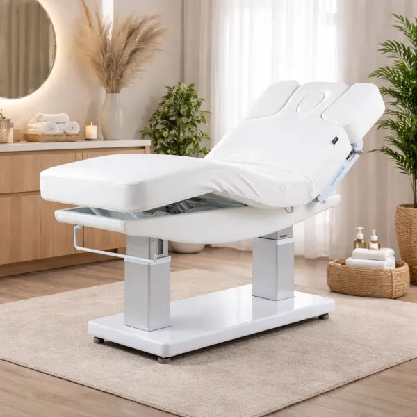 Weiße SPA- Elektrische Massageliege Tensor+ mit 4 Motoren und Heizung, Premium Kosmetikliege