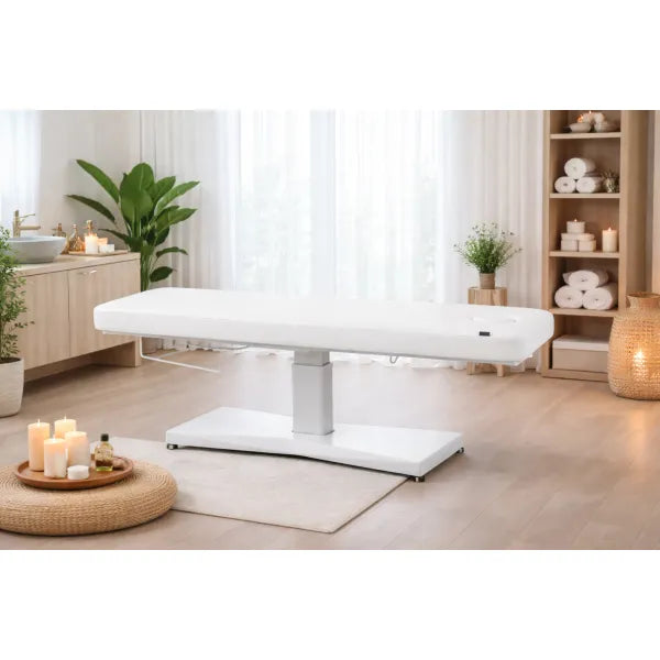 Weiße Elektrische Massageliege Hern+ mit 1 Motor, höhenverstellbar, Kosmetikliege für Spa & Wellness