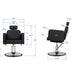 Luxuriöser Noor Friseurstuhl mit verstellbare Rückenlehne, feuerhemmender PU-Lederpolsterung, Schaumkern und Metallrahmen.
