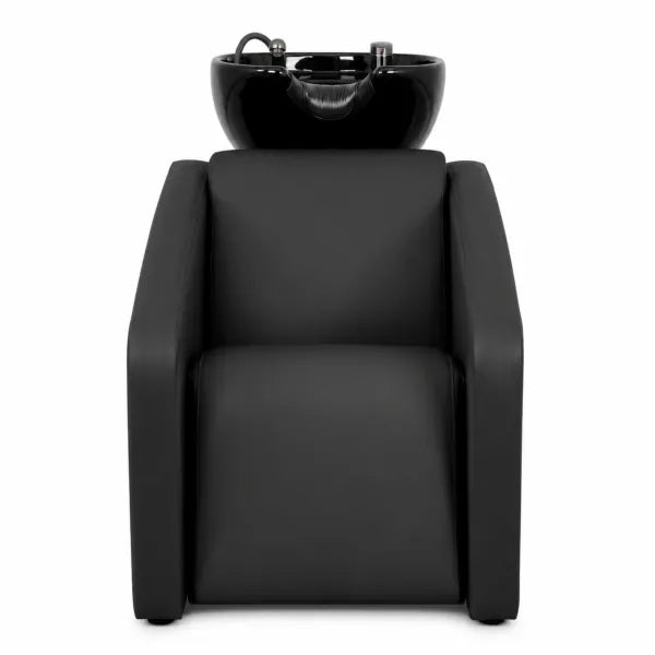Schwarzer ELUNE AIR Rückwärtswaschsessel mit Massage-Waschbecken, Premium Komfort Waschplatz – Rückenansicht