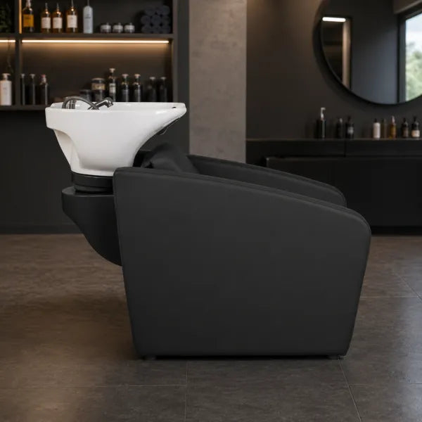 ELUNE AIR Rückwärtswaschsessel Schwarz – Friseur Waschbecken mit Massage, Premium Komfort Waschplatz.