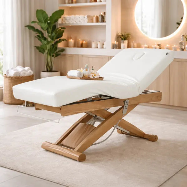 CYX+ Premium Elektrische Massageliege mit 3 Motoren in Weiß – luxuriöser Komfort und Design