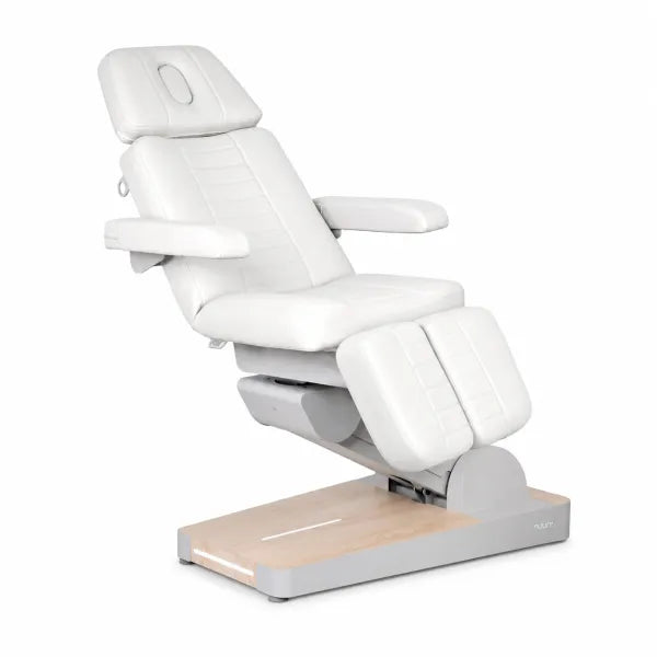 Nuuna P3 Grand Relax Rotation: elektrischer Fußpflegestuhl mit 3 Motoren, 180° Rotation und Heizung, Holzplatte