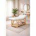 Holz-Massageliege 2-Zonen mit weißem Polster und Kopfteil für Spa, Wellness & Kosmetikstudio.