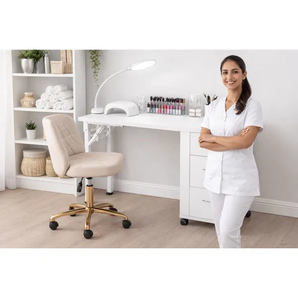 Nageltisch, Maniküretisch Subra in Weiß mit 3 Schubladen und Rollen - Tiptop - Einrichtung