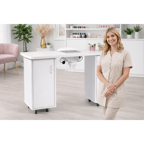 Nageltisch Weiß mit Absaugung und Stauraum, Maniküretisch Toli - Deluxe-Version - Tiptop - Einrichtung