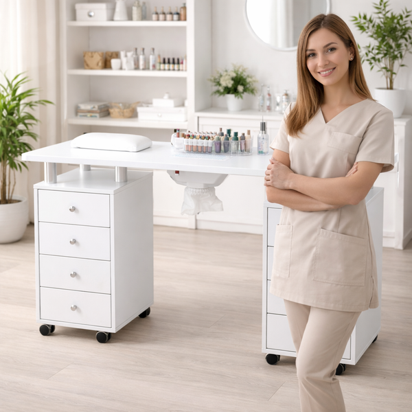 Nageltisch Weiß mit Absaugung, Maniküretisch Distal - Luxuriöser Arbeitsplatz - Tiptop - Einrichtung