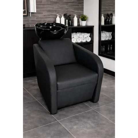 Friseur Waschbecken mit komfortablem Waschsessel in elegantem Schwarz, Friseurwaschbecken Medi - Tiptop - Einrichtung