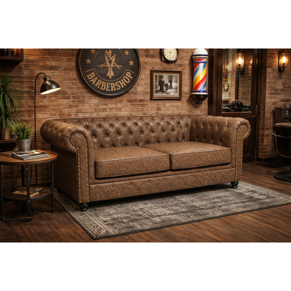 Friseur Wartebereich Repose in Altbraun mit Zweisitzer-Sofa - Tiptop - Einrichtung