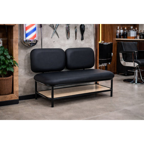 Friseur-Wartebereich Porto-B in elegantem Schwarz mit abnehmbarem Rückenlehnen und Stauraum für Friseursalons.