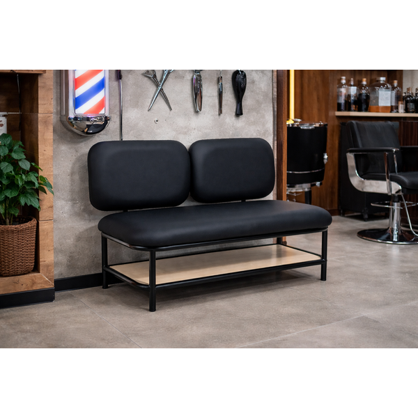 Friseur-Wartebereich Porto-B in elegantem Schwarz mit abnehmbarem Rückenlehnen und Stauraum für Friseursalons.