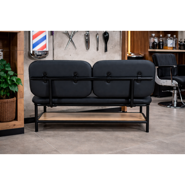 Friseur-Wartebereich Porto-B in elegantem Schwarz mit abnehmbarem Rückenlehnen und Stauraum für Friseursalons.