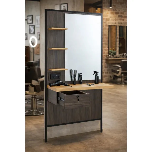 Friseur Bedienplatz mit LED-Beleuchtung und Schublade, Friseurarbeitsplatz Logan-B - Tiptop - Einrichtung