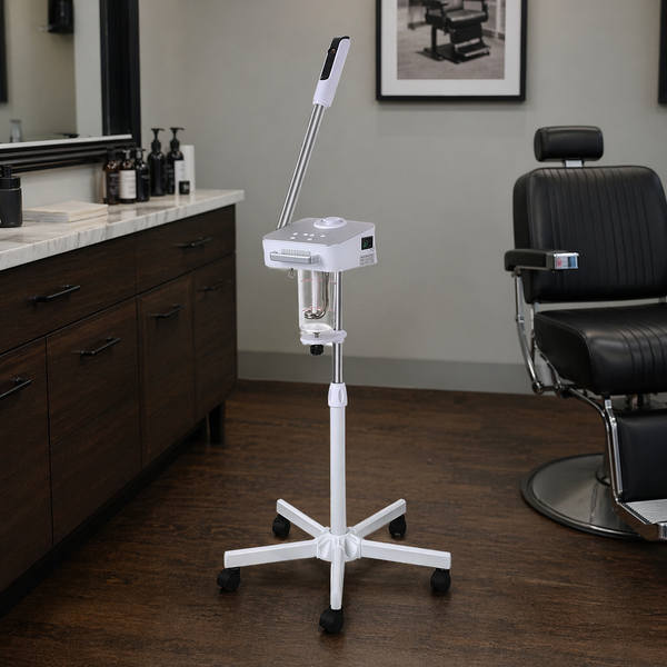 NADI Profi Gesichtsdampfer Vapozon: Digitaler Ozon-Dampfer mit Aromatherapie auf verstellbarem Stativ.