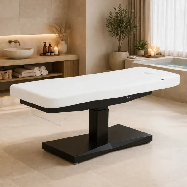 TRAPP+ Elektrische Massageliege, 2 Motoren, höhenverstellbar, PU Weiß – Spa/Kosmetikliege