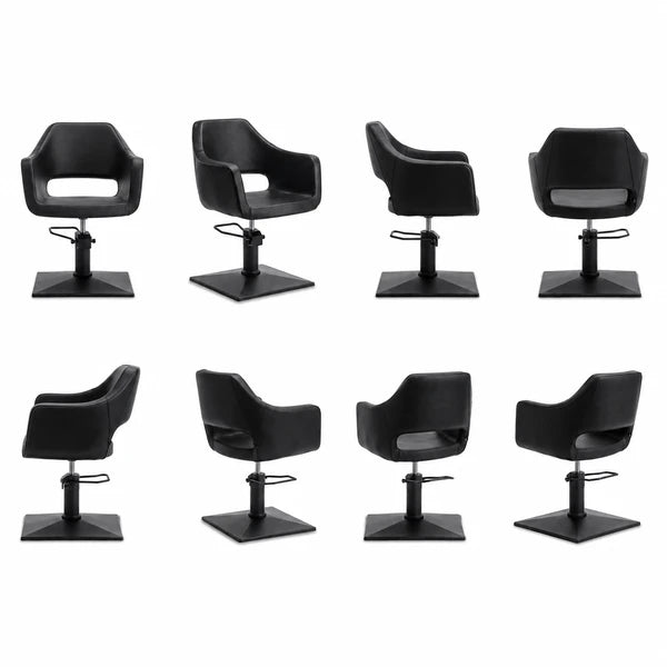 Friseurstuhl WEDGE in Schwarz - moderner Profi-Stylingstuhl mit einteiligem Sitz und zuverlässiger Hydraulik