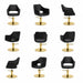 Friseurstuhl WEDGE in Schwarz mit goldener Basis – moderner Profi-Stylingstuhl, Hydraulik.
