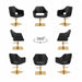 Friseurstuhl WEDGE, eleganter schwarzer Profi-Stylingstuhl mit Hydraulik, goldener Basis, 360° drehbar