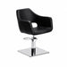 Schwarzer Friseurstuhl WEDGE mit einteiligem Sitz, Hydraulik und Chrom-Basis – modernes Profi-Stylingstuhl.