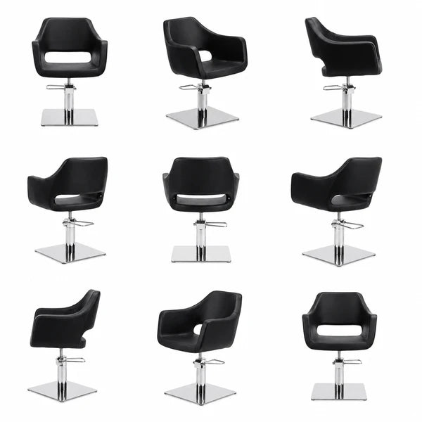 Friseurstuhl WEDGE in Schwarz – moderner Profi-Stylingstuhl mit einteiliger Sitzfläche und Hydraulik