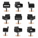 Friseurstuhl Zopf in Schwarz mit Edelstahl-Basis; eleganter Profi-Stylingstuhl mit einteiligem Sitz.
