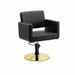 Luxuriöser Friseurstuhl Zopf in Schwarz mit goldener Basis, einteiligem Sitzdesign.