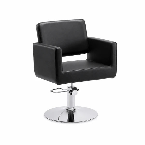 Luxuriöser Friseurstuhl Zopf in Schwarz mit stabiler Edelstahl-Basis und einteiligem Sitzdesign