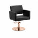 Friseurstuhl Zopf in Schwarz-Farbe mit rosegoldener Basis und einteiligem Sitzdesign, luxuriöser Profi-Stylingstuhl.