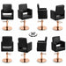 Friseurstuhl Zopf in Schwarz mit rosegoldener Basis, 360° Drehfunktion, robuster Profi-Stuhl