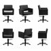 Friseurstuhl Zopf in Schwarz – eleganter Profi-Stylingstuhl mit Edelstahl-Basis und einteiligem Sitz.