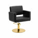 Friseurstuhl Zopf in Schwarz mit goldener Edelstahl-Basis, luxuriös, einteiligem Sitzdesign, Profi-Stylingstuhl