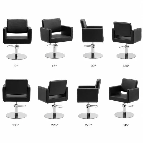 Eleganter schwarzer Friseurstuhl Zopf mit robuster Edelstahlbasis und einteiligem Sitz – ideal für Friseursalons.