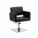 Friseurstuhl Zopf in Schwarz mit Edelstahl-Basis und einteiligem Sitz – eleganter Profi-Stylingstuhl