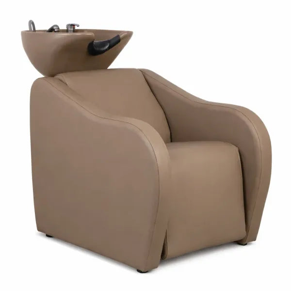 VELARIS AIR Earth Rückwärtswaschbecken in mocha mit elektrischer Fußstütze und bequemer Salonstuhl
