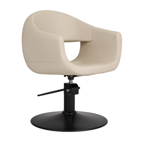 Friseurstuhl GLAM – cremefarbene Polsterung, Premium-Hydraulik, komfortabler Sitz, elegantes Salon-Design.