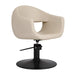 Friseurstuhl GLAM – cremefarbene Polsterung, Premium-Hydraulik, komfortabler Sitz, elegantes Salon-Design.